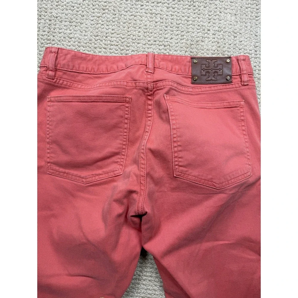 Tory Burch Alexa Cropped Skinny Pants Coral Pink Size 30 Logo Gold Hardware